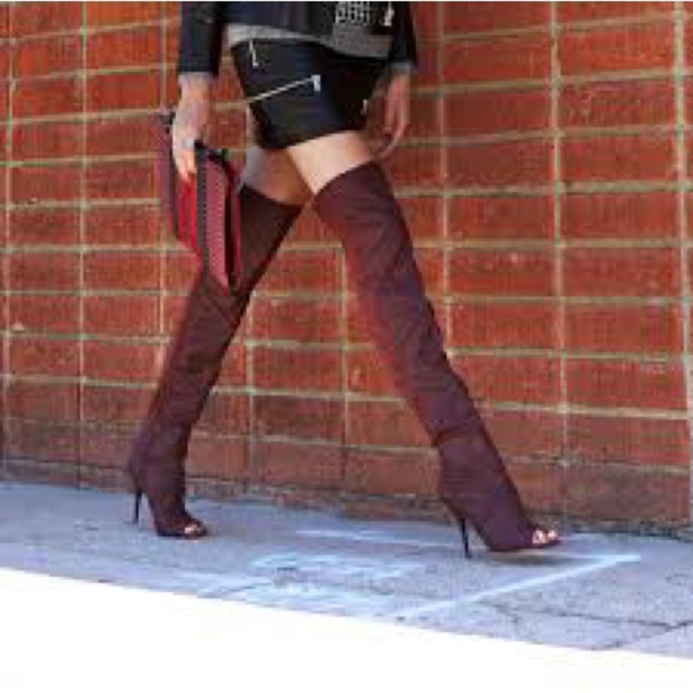 GX by Gwen Stefani Burgundy Over-The-Knee Peep-Toe Stiletto Boots